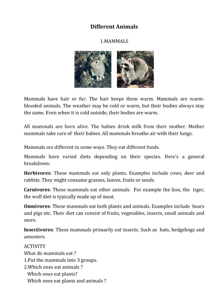 Mammals/ESL Teaching methods, materials and Techniques  Mammals
